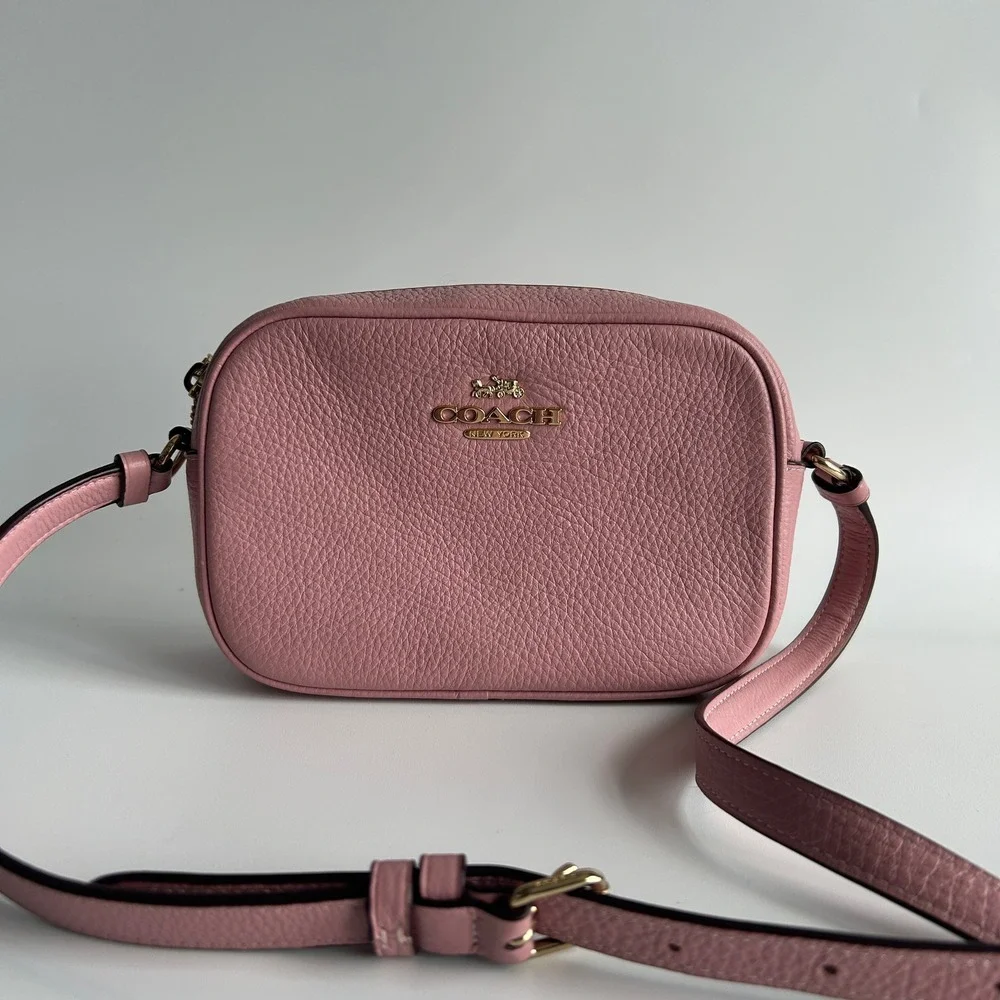 Coach Mini Jamie Powder Pink Pebbled Leather Camera Bag Excellent